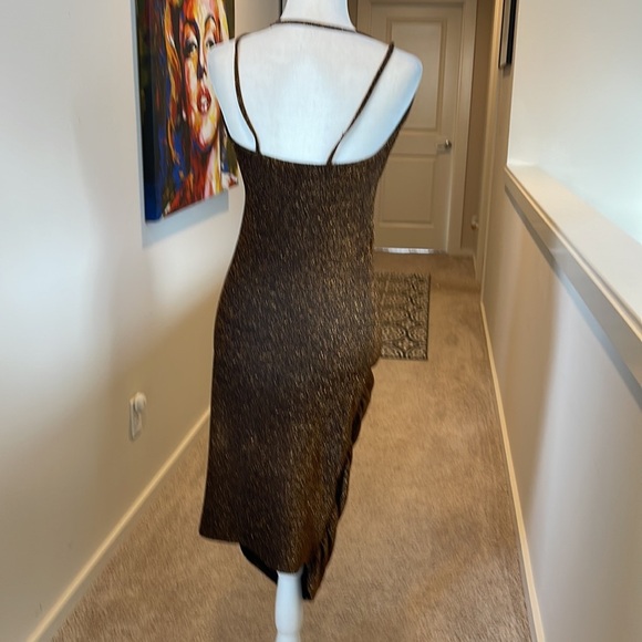 Zara body con sparkle gold glitter side ruffle dress - Picture 5 of 12